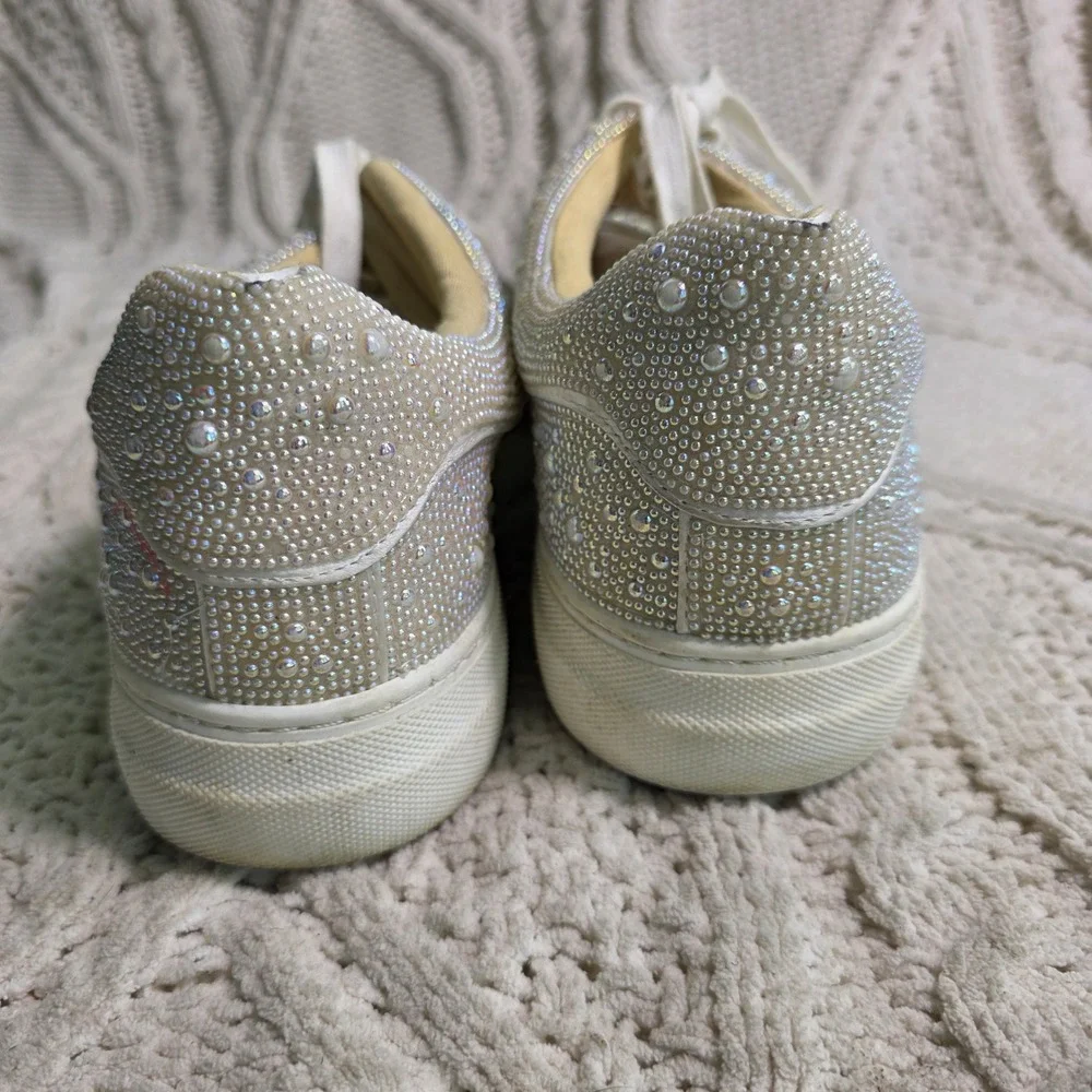 Betsey Johnson Sneakers Ivory Rhinestone Pearl Bridal Platform Womens 11